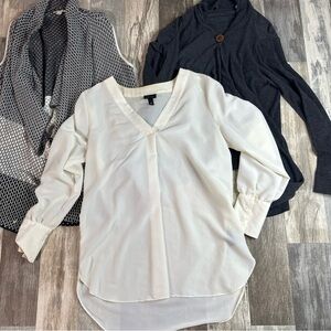 Women’s Medium Sleeveless Cardigan, White Blouse, Long Sleeve Cardigan